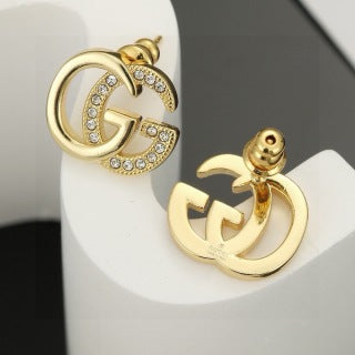 Gucci Interlocking G Crystal Open Hoop Stud Earrings