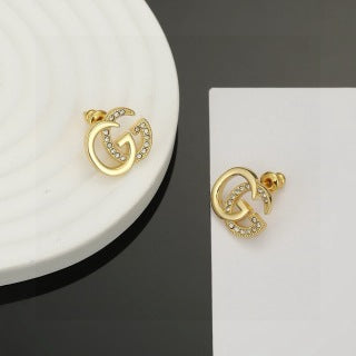 Gucci Interlocking G Crystal Open Hoop Stud Earrings