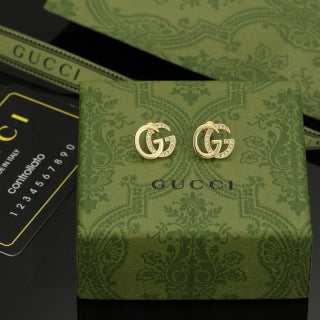 Gucci Interlocking G Crystal Open Hoop Stud Earrings