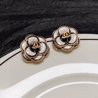 CHANEL Monochrome Blossom CC Stud Earrings