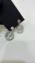 Chanel Silver Double-C Button Transparent Acrylic Sphere Earrings