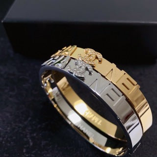 CHANEL Celinea Dual-Tone Letter Bangle