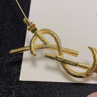 YSL Golden Cassandre Rope Monogram Brooch