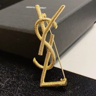 YSL Golden Cassandre Rope Monogram Brooch