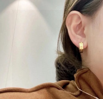 Louis Vuitton Monogram Engraved Hoop Stud Earrings