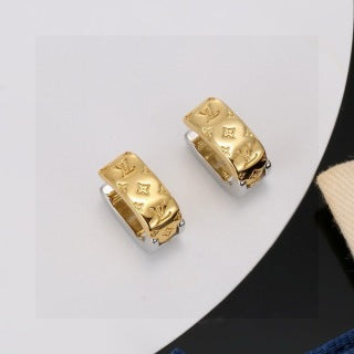 Louis Vuitton Monogram Engraved Hoop Stud Earrings