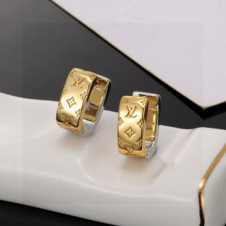 Louis Vuitton Monogram Engraved Hoop Stud Earrings