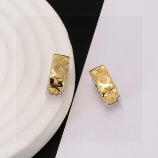 Louis Vuitton Monogram Engraved Hoop Stud Earrings
