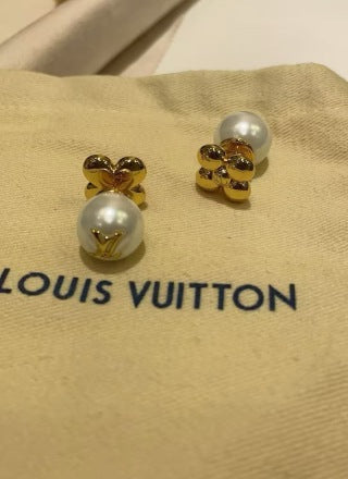 Louis Vuitton Pearl Drop Bow Stud Earrings