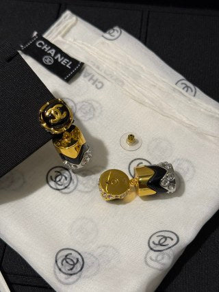 CHANEL Noir Lipstick CC Drop Earrings