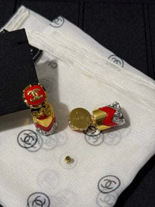 CHANEL Rouge Lipstick CC Drop Earrings