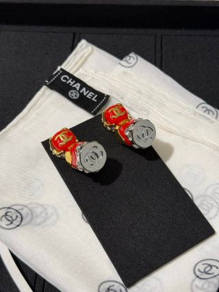 CHANEL Rouge Lipstick CC Drop Earrings