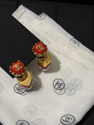 CHANEL Rouge Lipstick CC Drop Earrings