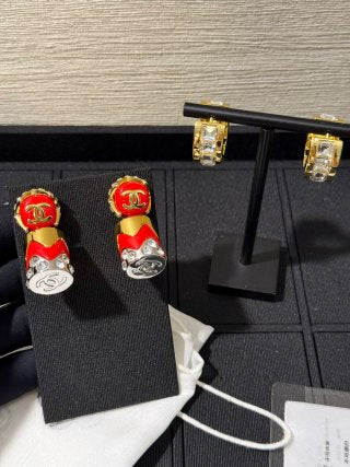 CHANEL Rouge Lipstick CC Drop Earrings