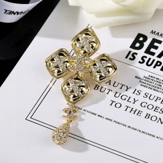 CHANEL Evelina Golden Cross Charm Brooch