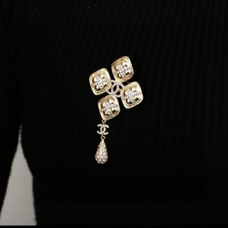 CHANEL Evelina Golden Cross Charm Brooch