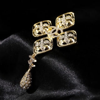 CHANEL Evelina Golden Cross Charm Brooch