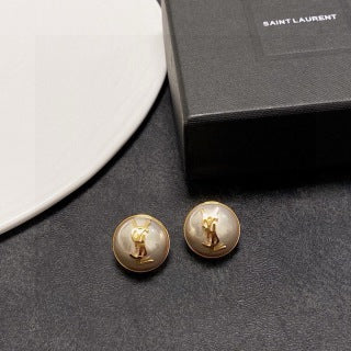 YSL Crystal Dome Monogram Stud Earrings