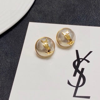 YSL Crystal Dome Monogram Stud Earrings