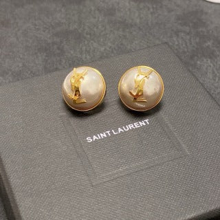 YSL Crystal Dome Monogram Stud Earrings