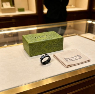 Gucci Black Enamel GG Signet Ring