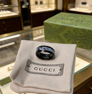 Gucci Black Enamel GG Signet Ring