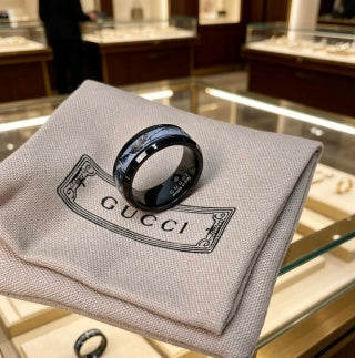 Gucci Black Enamel GG Signet Ring
