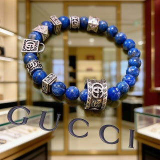 Gucci Blue Bead Interlocking G Charm Bracelet