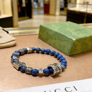 Gucci Blue Bead Interlocking G Charm Bracelet