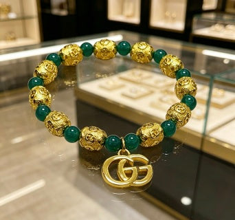 Gucci Emerald Bead GG Charm Bracelet