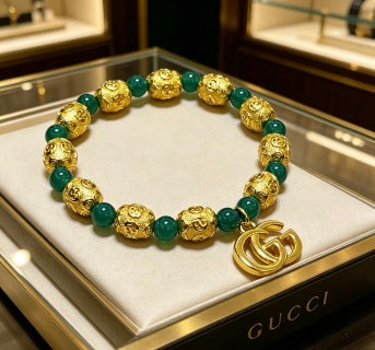 Gucci Emerald Bead GG Charm Bracelet