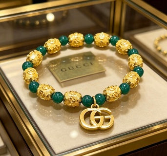 Gucci Emerald Bead GG Charm Bracelet