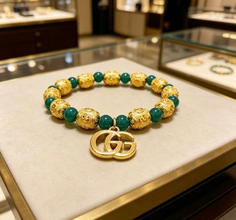 Gucci Emerald Bead GG Charm Bracelet