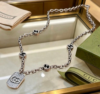 Gucci Crystal GG Tag Chain Necklace