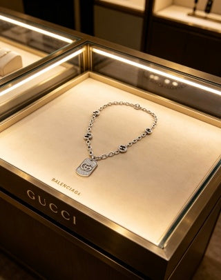 Gucci Crystal GG Tag Chain Necklace