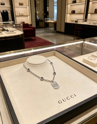 Gucci Crystal GG Tag Chain Necklace
