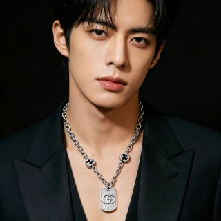 Gucci Crystal GG Tag Chain Necklace