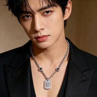 Gucci Crystal GG Tag Chain Necklace