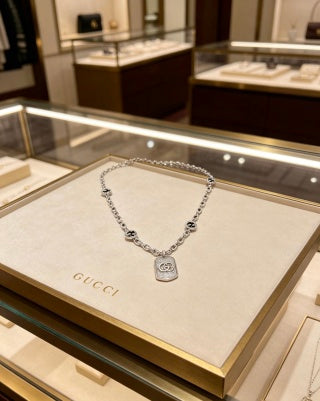 Gucci Crystal GG Tag Chain Necklace