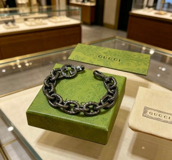 Gucci Blackened Interlocking Link Chain Bracelet