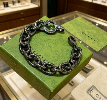 Gucci Blackened Interlocking Link Chain Bracelet