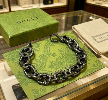 Gucci Blackened Interlocking Link Chain Bracelet