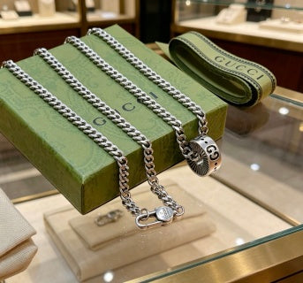 Gucci GG Monogram Orb Pendant Chain Necklace