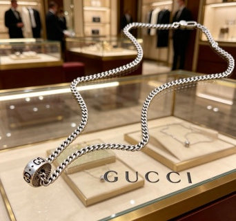 Gucci GG Monogram Orb Pendant Chain Necklace