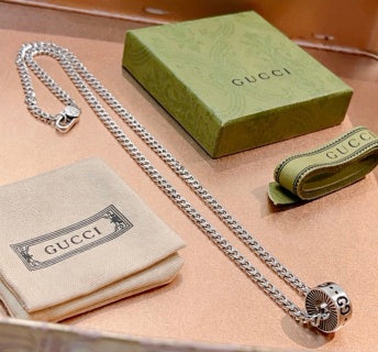 Gucci GG Monogram Orb Pendant Chain Necklace