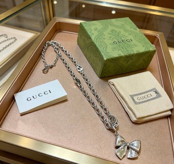 Gucci Bow Charm Interlocking G Chain Necklace