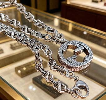 Gucci Crystal Interlocking G Pendant Chain Necklace