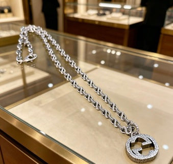 Gucci Crystal Interlocking G Pendant Chain Necklace