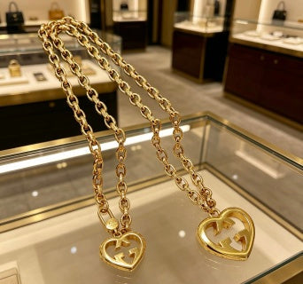 Gucci Heart Interlocking G Pendant Chain Necklace