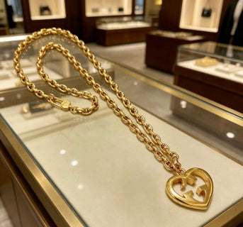 Gucci Heart Interlocking G Pendant Chain Necklace